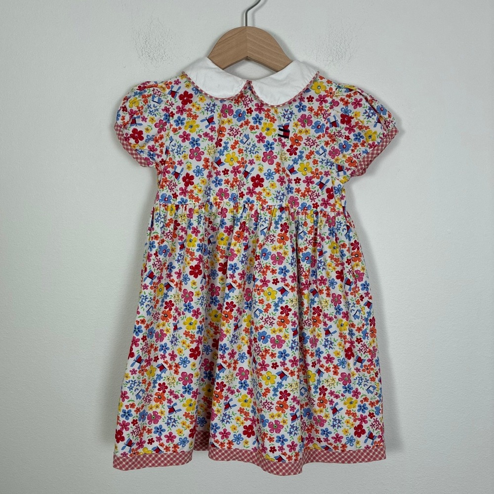 Tommy Hilfiger Girls 4T Floral Butterfly Dress Peter Pan Collar Cottage Summer
